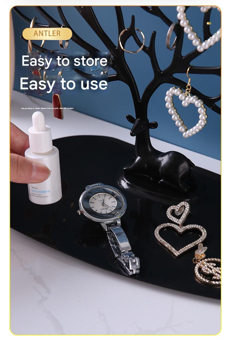 Decorative jewelry holder showing multiple accessories