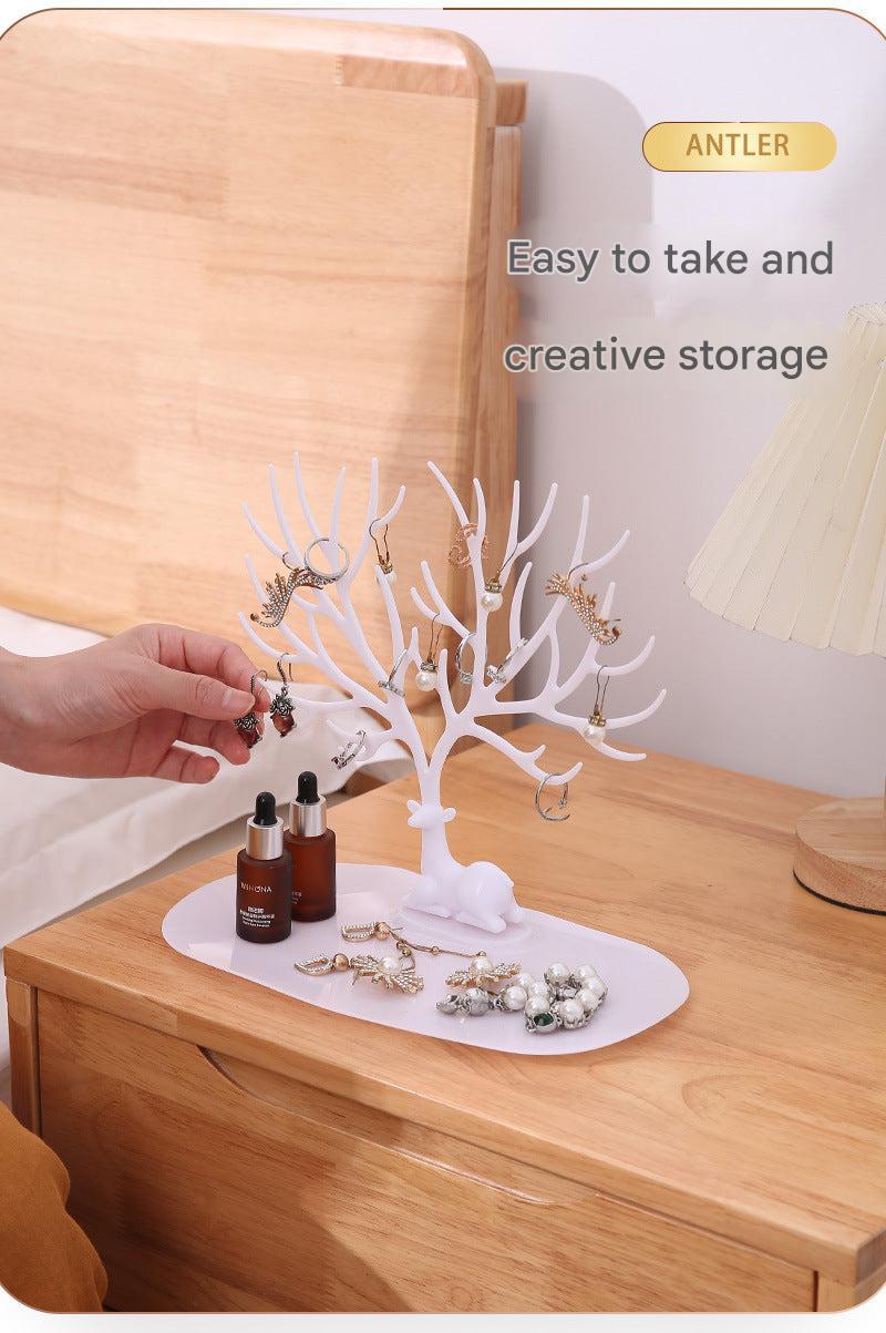 Elegant Nordic deer antler jewelry organizer stand in black