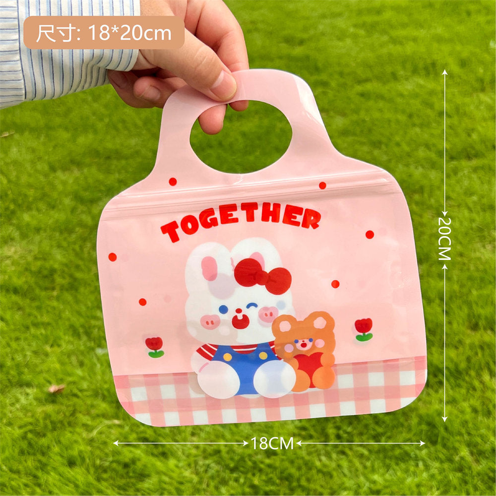 Colorful cartoon graphics on storage bags