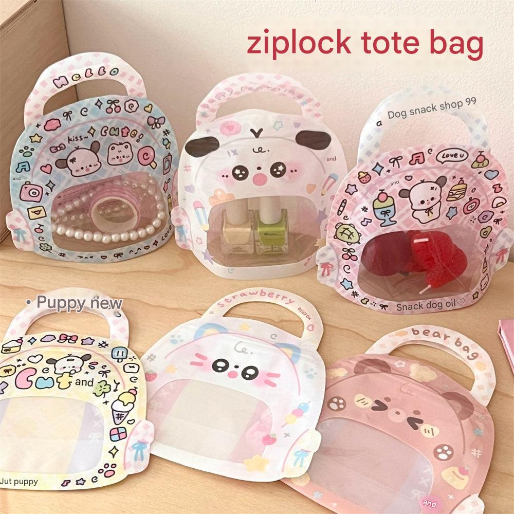 Colorful cartoon graphics on storage bags