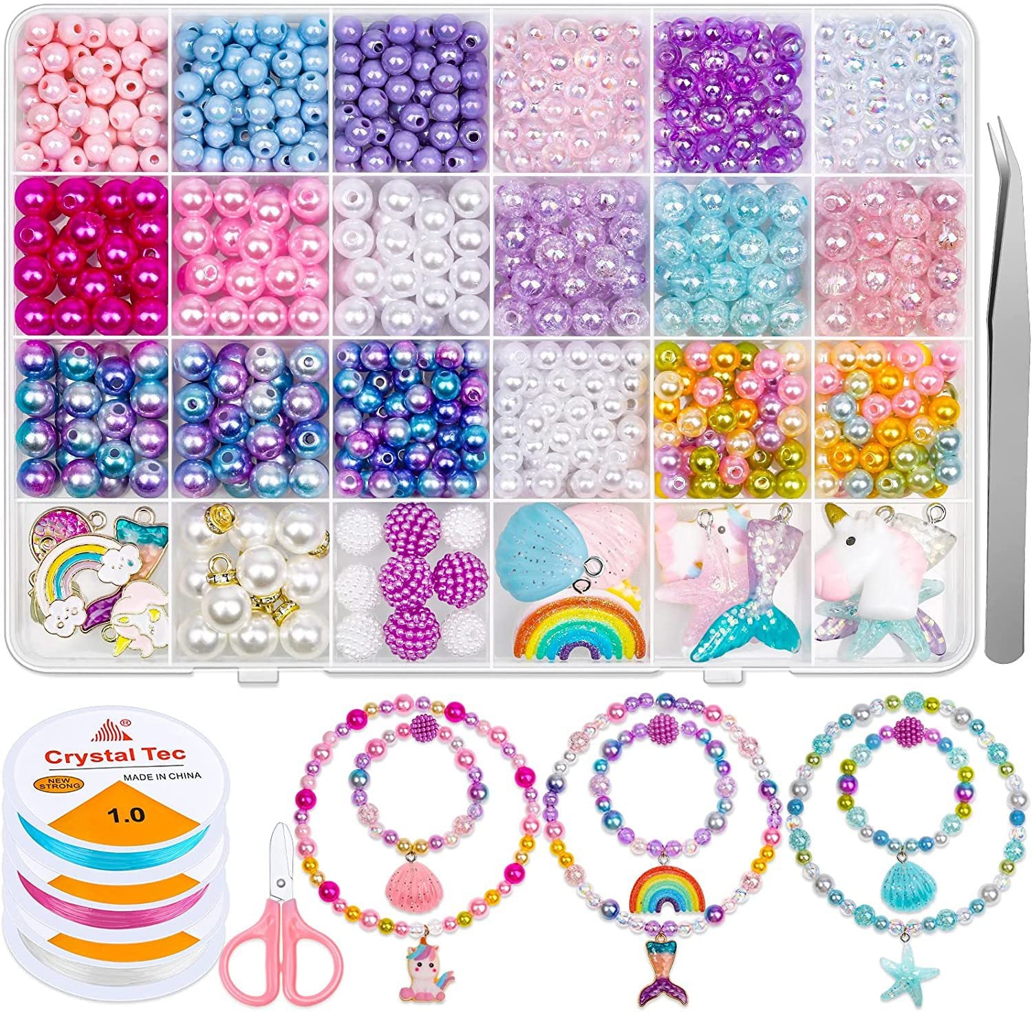 Close-up of colourful beads in kit