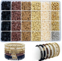 Colourful clay beads in a children's jewelry kit