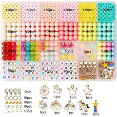 Children making bracelets with colourful beads