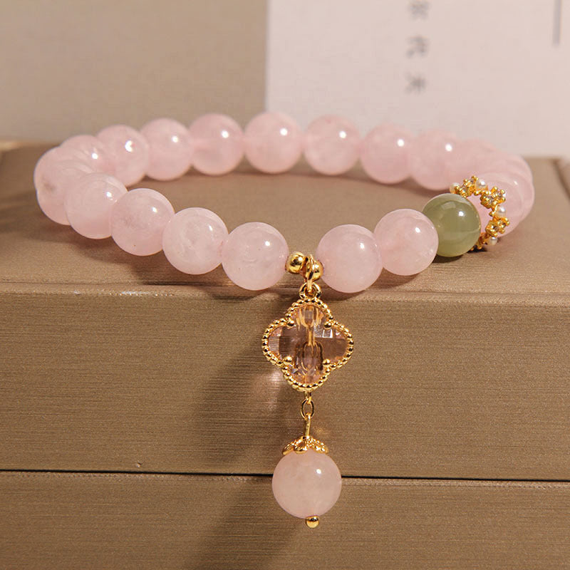 Wearable Rose Quartz Bracelet with Charming Clover - image 6