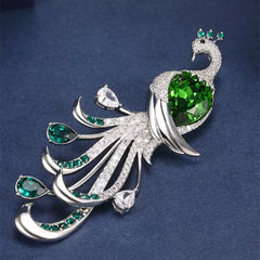 Close-up of intricate peacock design on brooch