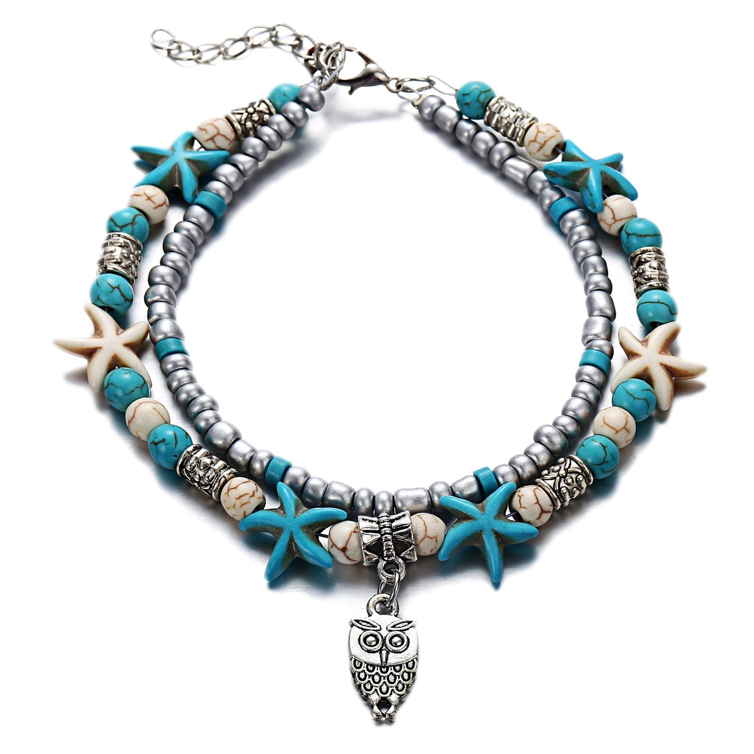Double Layered Anklet featuring Turtle Charms