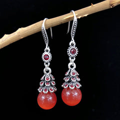 Beautiful Cat Eye Stone Earrings with Crystals Image 2