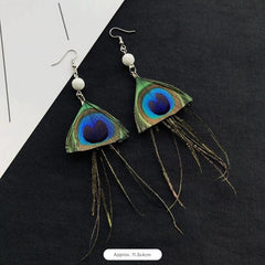 Bohemian Peacock Feather Tassel Earrings image 1