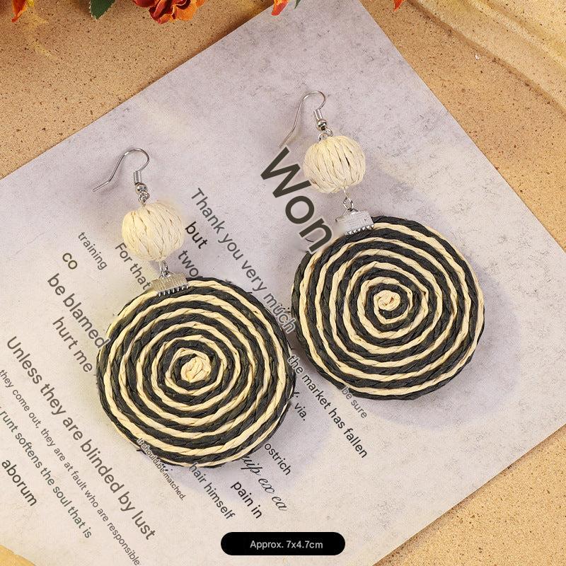 Bohemian vintage woven rattan earrings in vibrant designs
