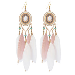 feather earrings in pastel hues