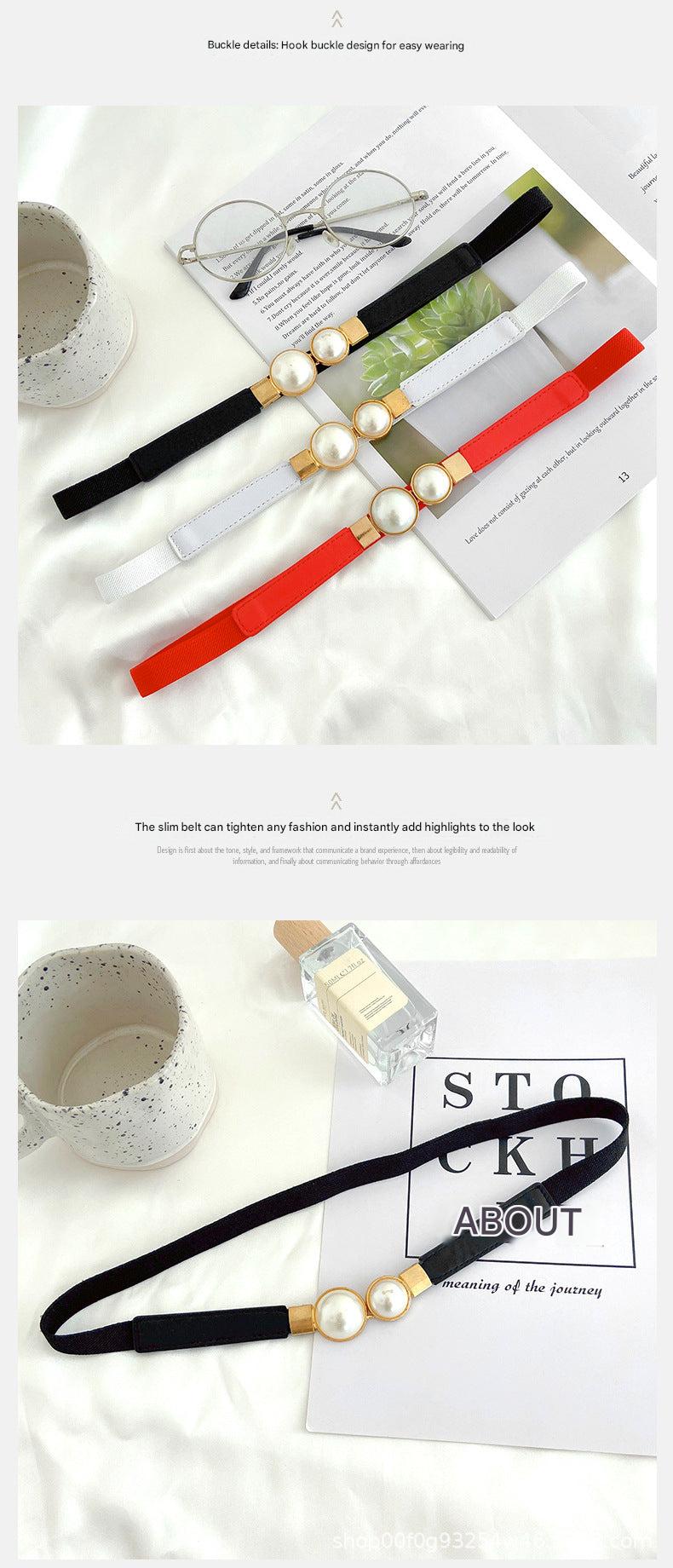 Stylish narrow elastic waist belt for dresses in red