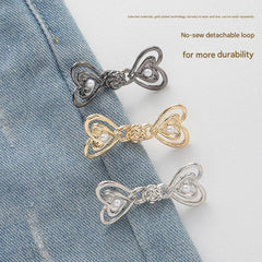 Close-up of metal waist button for custom sizing