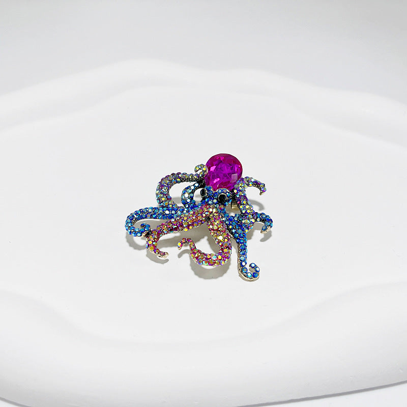 Stylish Rhinestone Octopus Brooch in silver