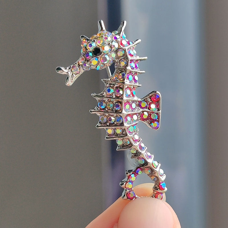Cute Seahorse Brooch with Rhinestones - Image 1