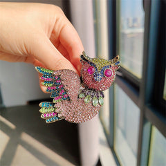 owl brooch with mixed rhinestone colours