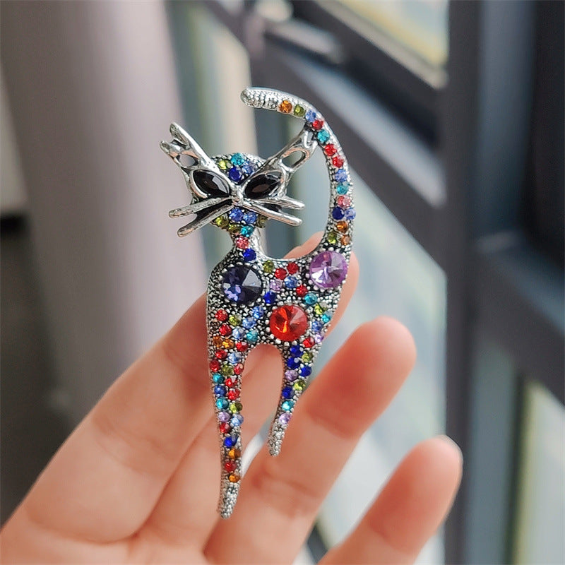 Close-up of a beautiful cat pin showing details