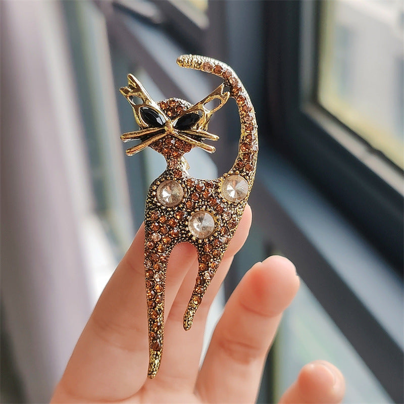 Close-up of a beautiful cat pin showing details