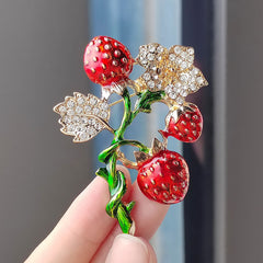 Vintage Strawberry Enamel Pin side view