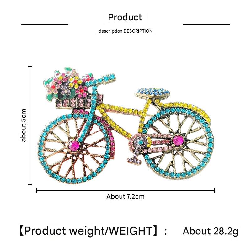 Unique geometric bicycle design brooch with rhinestones
