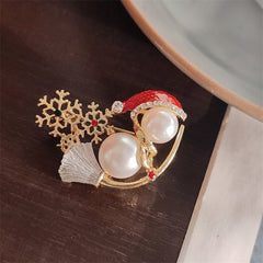Cute Christmas Pearl Snowman Brooch on a sweater