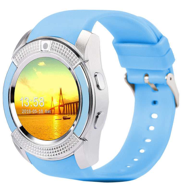 V8 Smart Watch in vibrant blue colour