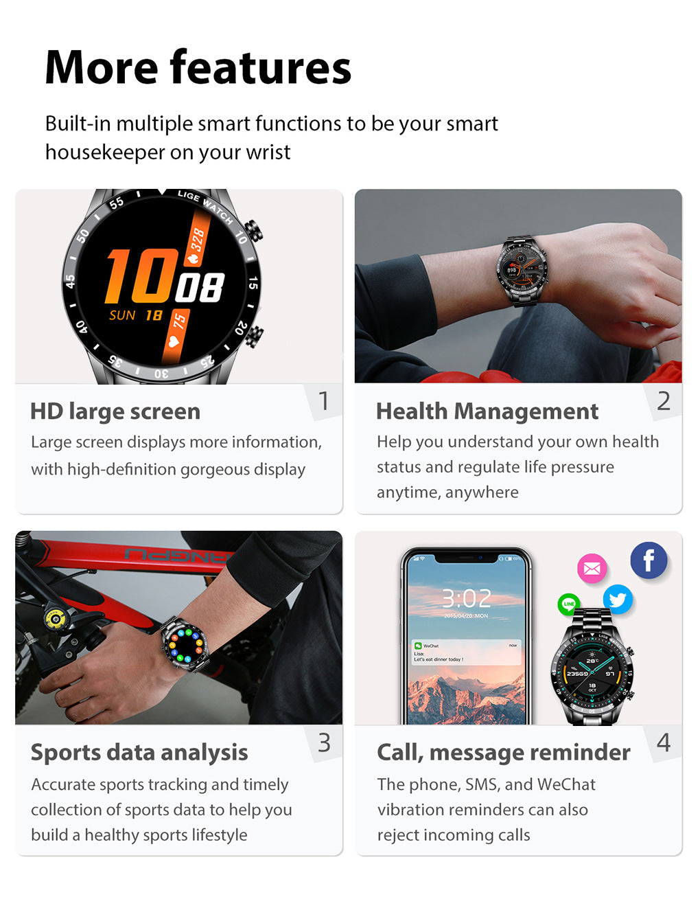 LIGE smartwatch on a charging dock