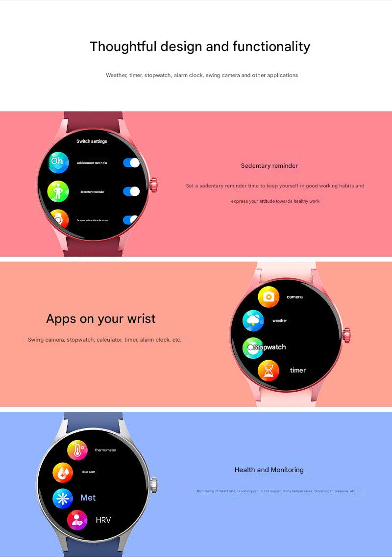 Smartwatch in blue showcasing fitness data