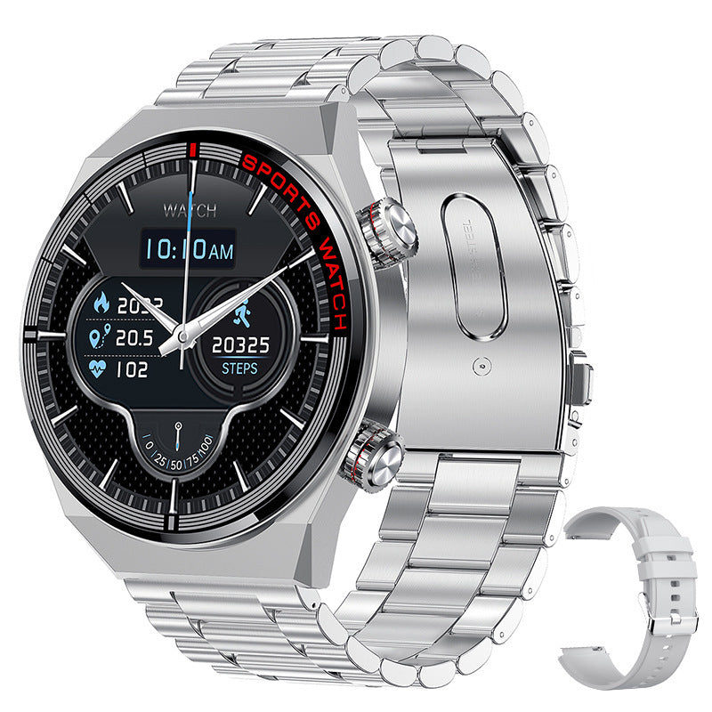 Smartwatch with leather band in elegant setting