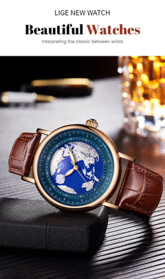 LIGE watch with leather band