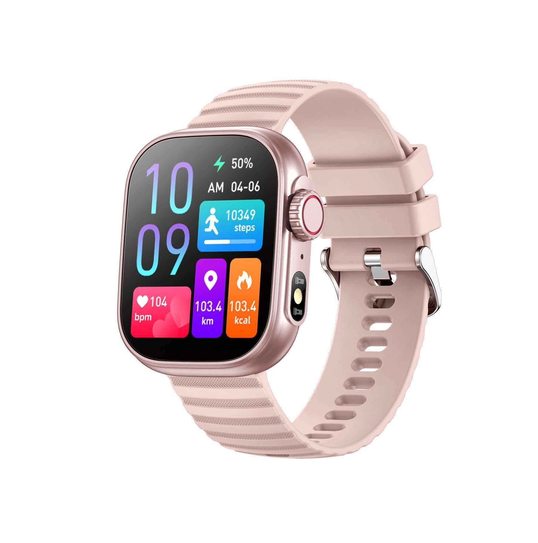 Smartwatch on wrist showing fitness stats