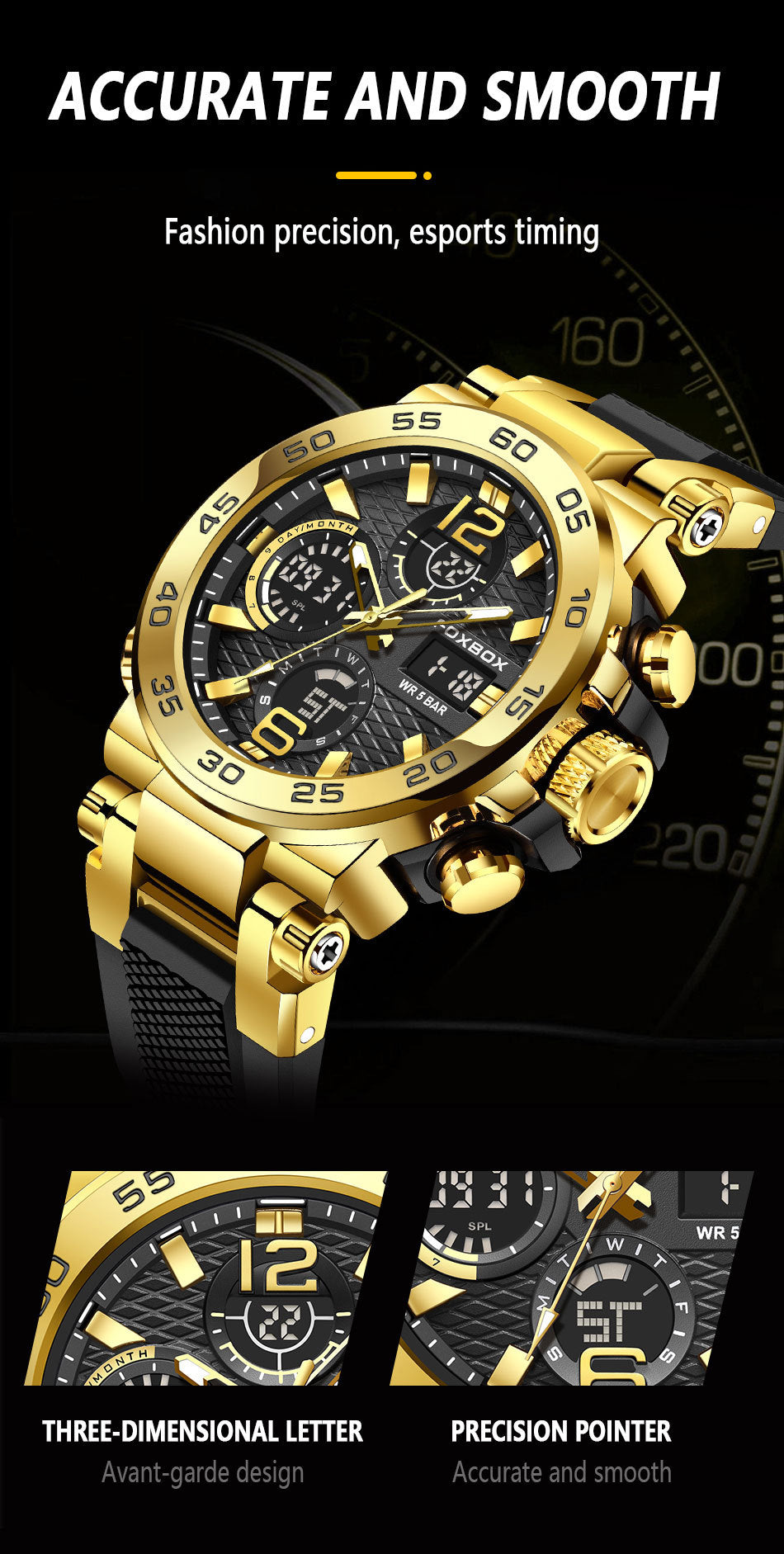 Stylish design of FOXBOX multi-function watch