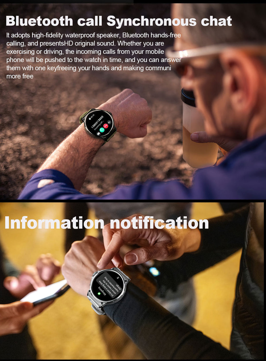 V69 smartwatch lifestyle image with user in action