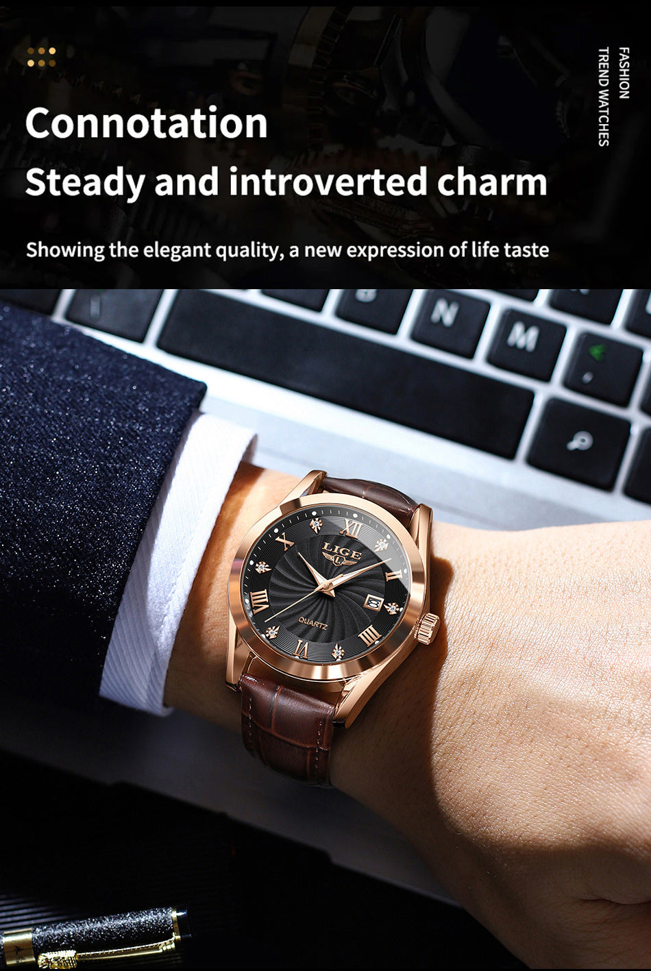 Stylish men's quartz watch with a waterproof design