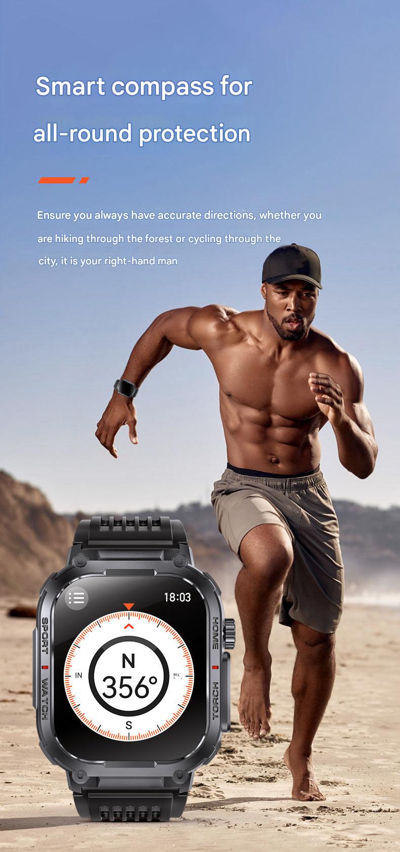 Smart Bluetooth LED Flashlight Watch with features highlighted