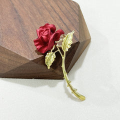 Elegant Red Rose Brooch on model