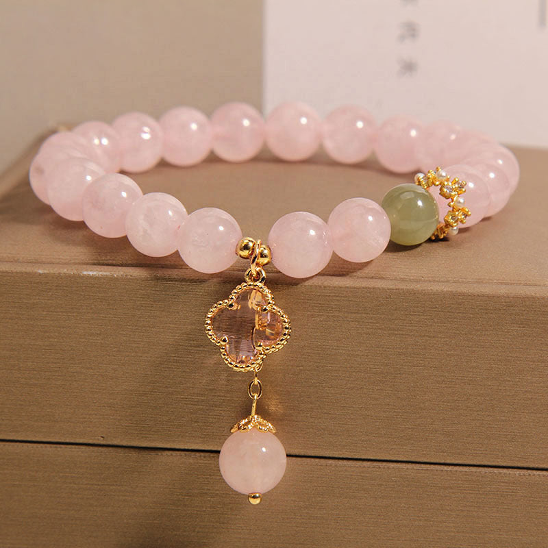 Close-up of elegant pink quartz bracelet