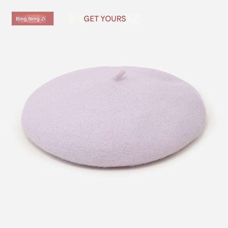 Casual black wool beret for women