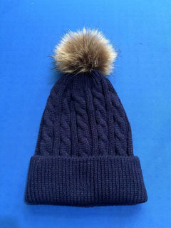 Light grey knit beanie hat with pom pom