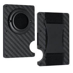 Compact aluminium wallet displayed on a table