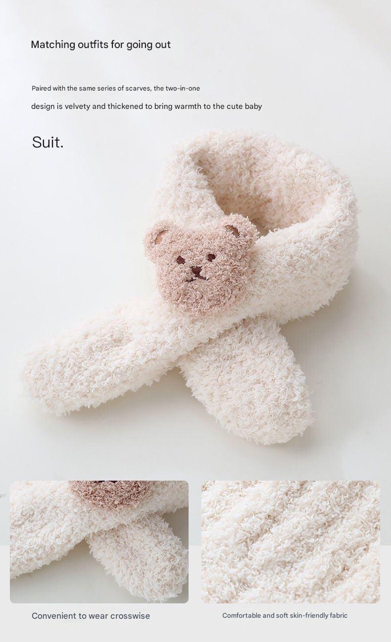 Cute bear winter hat and scarf set in pink and cream