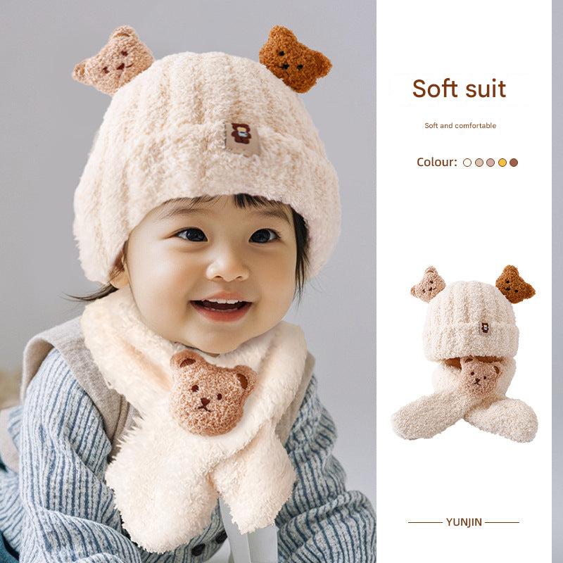 Adorable pink bear hat and scarf set for infants