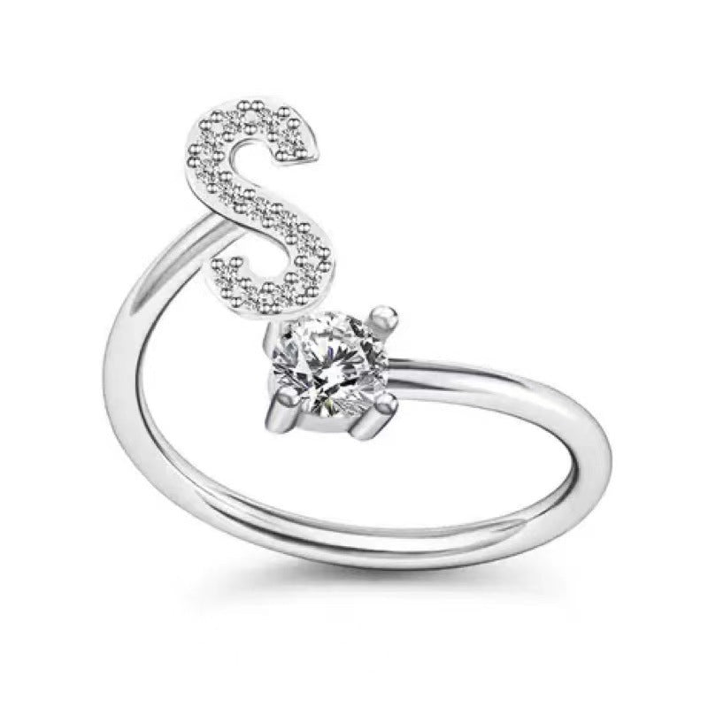 Gift-ready alphabet ring with adjustable size