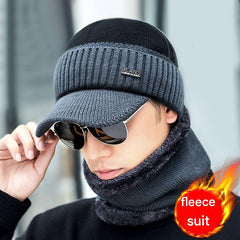 Close-up of fleece lined winter hat and scarf set