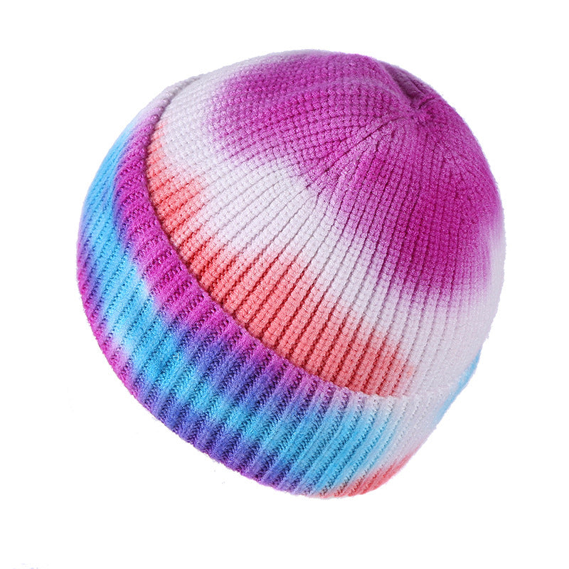 Image of tie-dye knit beanie in blue