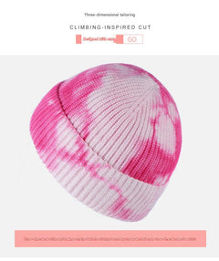 Image of tie-dye knit beanie in blue
