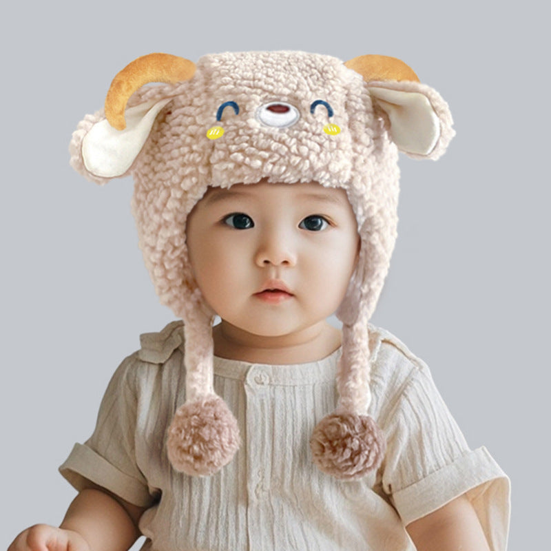 Soft warm baby beanie hat on a white background