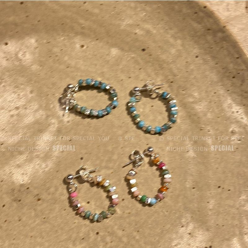 Dopamine Delight colourful beaded silver stud earrings image 4