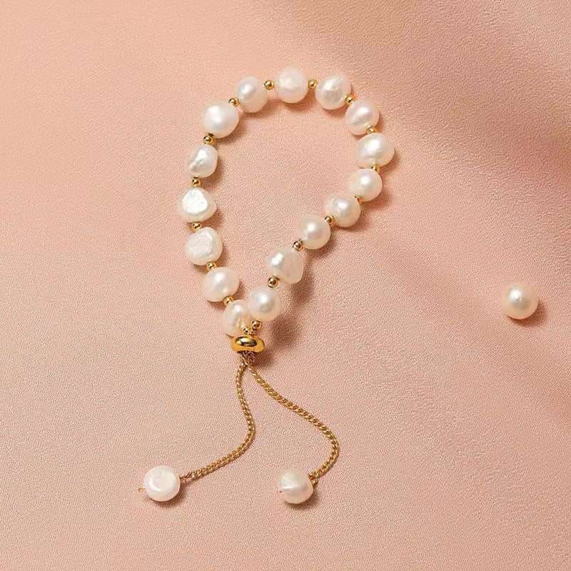 Adjustable faux pearl bracelet displayed in gift box