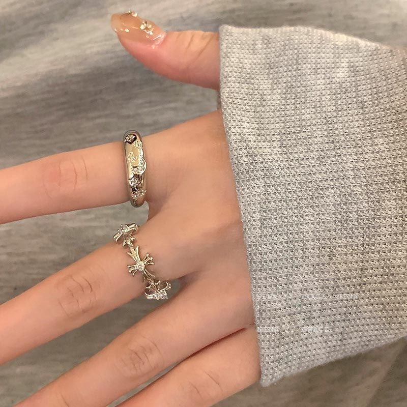 side view of Unique Silver Zircon Cross Ring