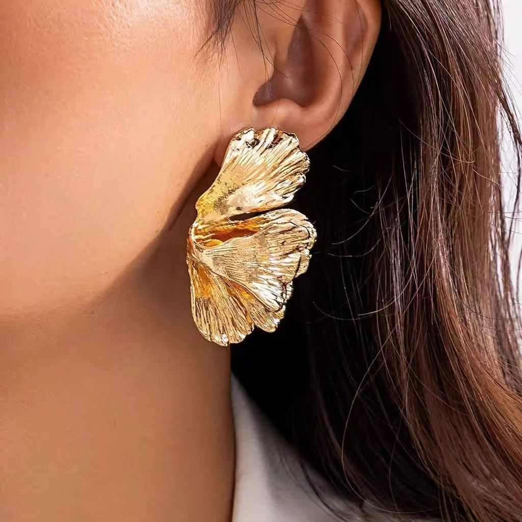 Chic alloy earrings close-up view
